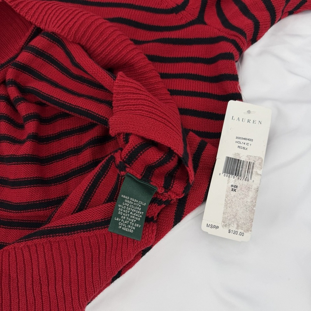 Lauren Ralph Lauren Sz 3X Red Black Striped Wool‎ Blend Cowl Neck Tunic Sweater - Picture 6 of 8